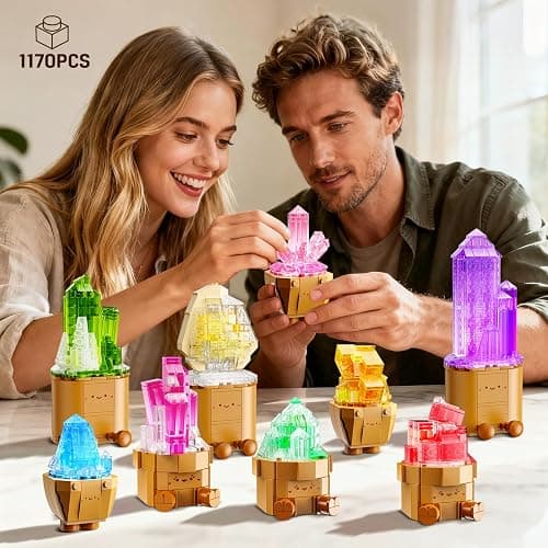 CUBIMANA Mineral Collection 3.6MM Mini Building Set for Adults with LED Light, 9 Pack Crystals Flower Botanical Bonsai Building Block for Home Office Decor, Christmas Birthday Gifts for Teens 1170PCS thumbnail 2