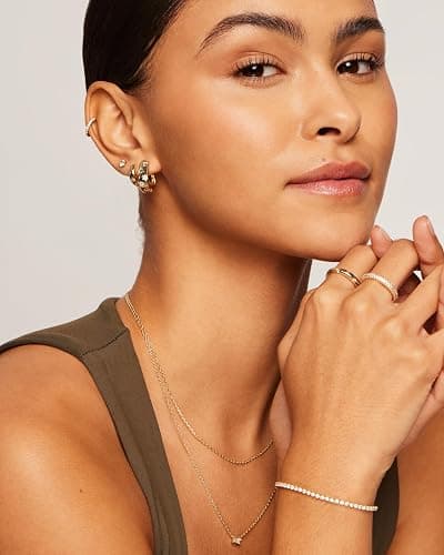 PAVOI 14K Gold Plated 925 Sterling Silver Posts Chunky Huggie Earrings for Women | Multi-Colored Cubic Zirconia Statement Hoop Earrings thumbnail 4