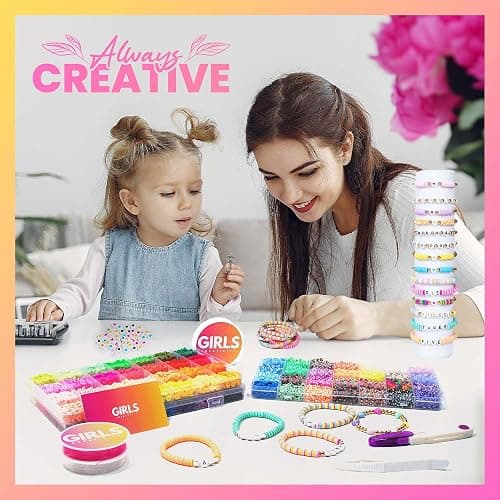 GIRLS CREATIVITY 13200 Pcs 3 Box Bead Kits for Girls Polymer Clay Beads Bracelet Making Kit for Girls 6-15 Years, 84 Colors Beading Kit Jewelry Making Kit Bracelet Kit for Kids Jewellery Box thumbnail 5