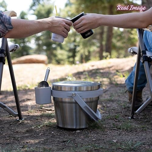 Large Insulated Ice Bucket with Lid – Stainless Steel Ice Bucket and Scoop – Ice Buckets for Parties, Bars – Ice Bucket with Lid and Scoop – Outdoor Ice Bucket, Champagne (Natural Stainless) thumbnail 2