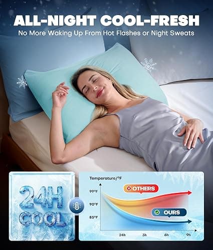 Ultra-Chill Cooling Pillowcase Set of 2 for Hot Sleepers, Softer Than Silk Pillow Cases for Protecting Hair & Skin, Breathable Bed Pillow Covers w/Zipper, Gifts for Women & Men (Mint Blue, Standard) thumbnail 3