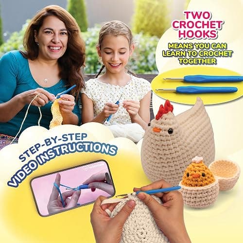 Wimmsie Crochet Animal Kit for Beginners - Easy Beginner Crochet Kit for Kids - Amigurumi Chicken Chick & Egg - 3 Kawaii Stuffed Animals - Cute DIY Yarn Plush - Easter Basket Stuffer thumbnail 6