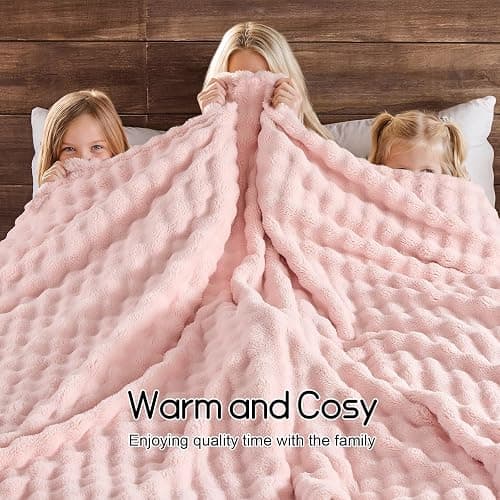 Lotus Karen 3D Bubble Fleece Blanket - Ultra Soft Fluffy Pink Throw Blanket for Couch, Lightweight Cozy Throw for All Season, Adults Women Kids(Pink, 50"x60") thumbnail 7