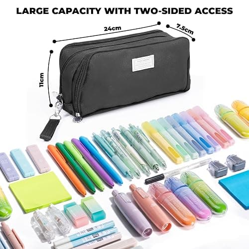 Four Candies Pencil Case 3 Compartment, Large Pencil Case with Removable Handle & Zipper, Cute Stationery Organizer for Markers, Makeup Bag, Cute Pencil Bag for Office College, Black thumbnail 2