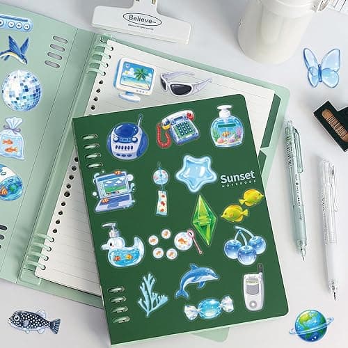 50Pcs Frutiger Aero Y2K Blue Aesthetic Stickers Ephemera Planner Stationery | PET scratch-proof decals, residue-free reusable craft supplies & journal accessories for tumbler laptop luggage decor thumbnail 7