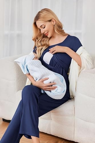 Ekouaer Women's Nursing Pajamas Maternity Pajama Postpartum PJS Breastfeeding Short Sleeve Top & Pants Sets with Pockets thumbnail 4