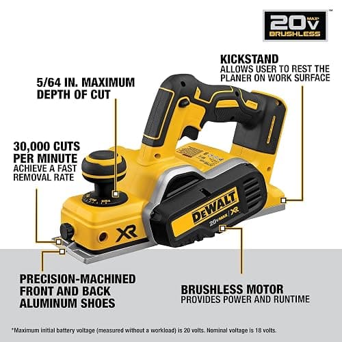 DEWALT 20V MAX Planer, 30,000 Cuts Per Minute, 2 mm Cut Depth, Brushless Motor, Bare Tool Only (DCP580B) thumbnail 3