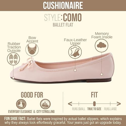 CUSHIONAIRE Como Ballet Flats for Women, Round Toe Mary Jane Womens Flats with Memory Foam Comfort, Wide Widths Available thumbnail 4