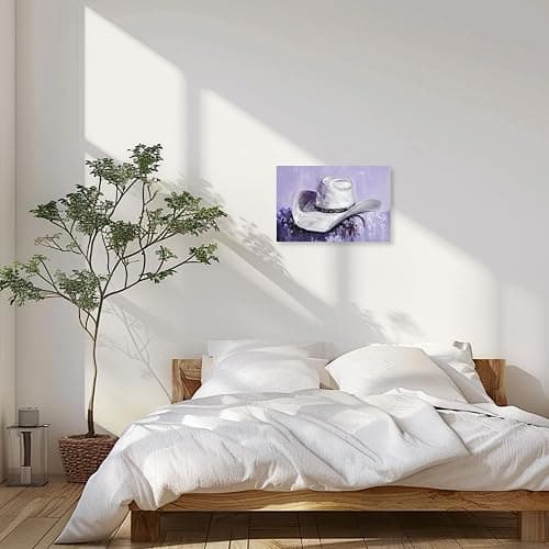 ARTZGX Cowboy Hat Canvas Wall Art Country Western Pictures Vintage Rustic Cowgirl Painting for Farmhouse Bedroom Decor Frame(Purple 12.00" x 18.00") thumbnail 4