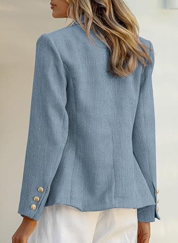 Happy Sailed Womens Tweed Blazers Casual Long Sleeve Double Breasted Open Front Blazer Jackets Work Suits thumbnail 5