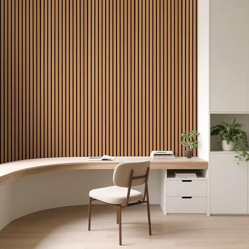 Art3d Acoustic Wood Slat Wall Panel with Roll-Flat Design - 95.3 x 23.8 Inch Sound Absorbing Panels for Living Room Columns Corridor Curved Wall Decor, 1-Pack Teak thumbnail 4