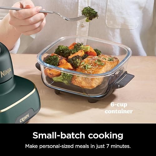 Ninja Crispi 5-in-1 Portable Glass Air Fryer, 4-QT, 2.5-QT & 6-Cup Glass Containers with Crisper Plates & Storage Lids, Microwave, Freezer & Dishwasher Safe, British Racing Green, FN103BF thumbnail 7