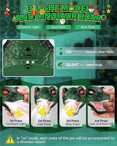 Niovexium LED Dinosaur Headlamp for Kids, Children's Toy Flashlight T-Rex Dinosaur Toys for Age 3 4 5 6 7 8 9 Years Old Kids, Camping Hiking Gear for Boys Girls thumbnail 5