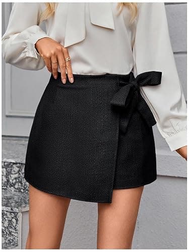 Floerns Women's Houndstooth Print Tie Front Skorts Asymmetrical Hem High Waist Skirt Shorts thumbnail 6