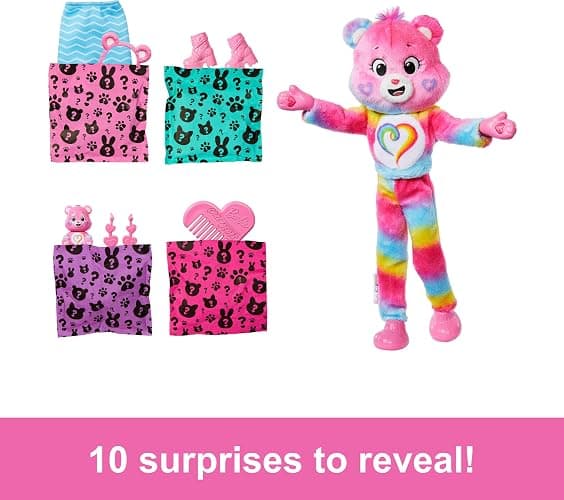 Barbie Cutie Reveal Care Bears Doll & Accessories, Series 2 Togetherness Bear with 10 Surprises Including Color Change & Mini Bear thumbnail 2