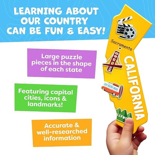 United States Puzzles for Kids Ages 4-6 - Educational Toys for 4+ Year Old Boys & Girls - 70pcs USA Map Kids Puzzle with 50 States & Capitals - Floor Jigsaw Puzzles - Gifts for Grandkids thumbnail 4