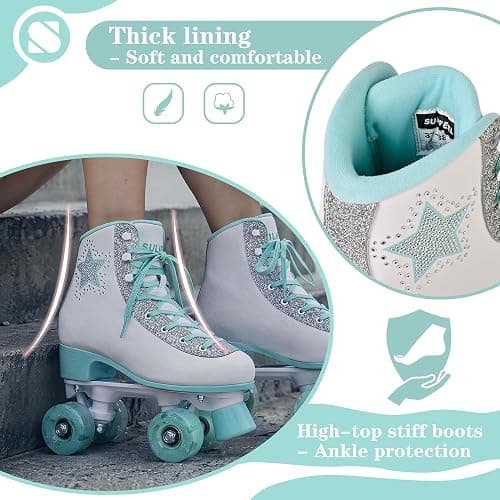 SULIFEEL Roller Skates for Girls and Women, Rhinestone Star Skates with High Top and Motion Light Up Wheels for Indoor and Outdoor Use thumbnail 2