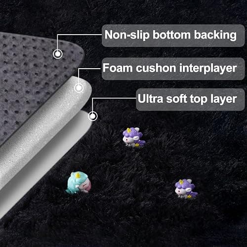 qulint Black Rugs for Living Room, Large Fluffy 6x9 Area Rugs for Bedroom, Soft Shag Shaggy Fuzzy Carpets for Boys and Girls Dorm Room Home Decor (6ft x 9ft, Black) thumbnail 6