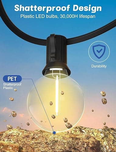 SUNSGNE G40 LED Globe Outdoor String Lights Waterproof Shatterproof, 25FT Outdoor Globe Lights with 25 LED Plastic Clear Light for Café Bistro Porch Pergola Tents Balcony Decor, Black Wire thumbnail 5