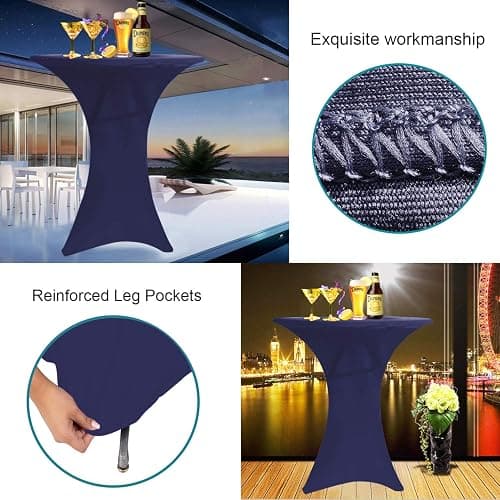 RELIANCER 2 Pack 30inch Highboy Cocktail Round Spandex Table Cover Four-Way Tight Fitted Stretch Tablecloth Table Cloth for Outdoor Party DJ Tradeshow Banquet Vendor Weddin(2PC 30''X42'',Navy Blue) - 2PC 30''X42'' - Navy Blue thumbnail 8