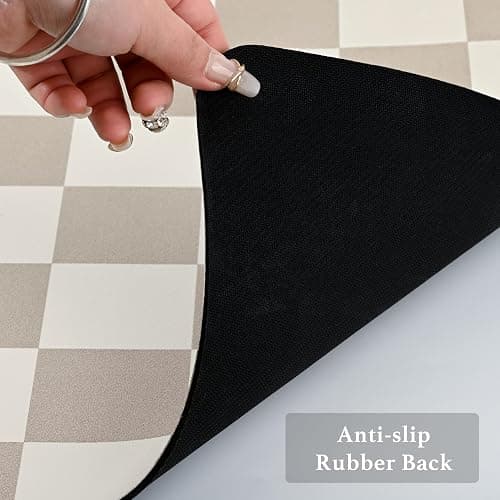 Ohocut Checkered Dish Drying Mat for Kitchen Counter, Coffee Bar Station Accessories, Retro Cute Aesthetic Modern Absorbent Drainer Mat Kitchen Drying Mat Easy Clean, Khaki 16" x 24" thumbnail 7