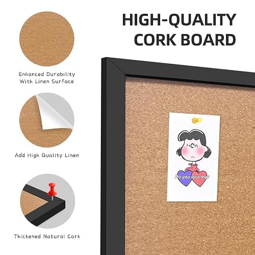 Yunihome Cork Bulletin Board, 13''x18''-2pack Hanging Cork Board Wooden Framed with Pins for Wall, Dorm Room, Office, Home Decor – Natural Cork & Black Frame thumbnail 4