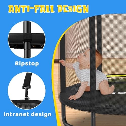 BCAN 60''/55" Mini Trampoline for Ages 1 to 8 Kid, 5FT Toddler Trampoline - Indoor/Outdoor Use with Enclosure Net, Adjustable Gymnastics Bars, Basketball Hoop, Gifts for Boys & Girls - 55IN - 55-BLACK thumbnail 3