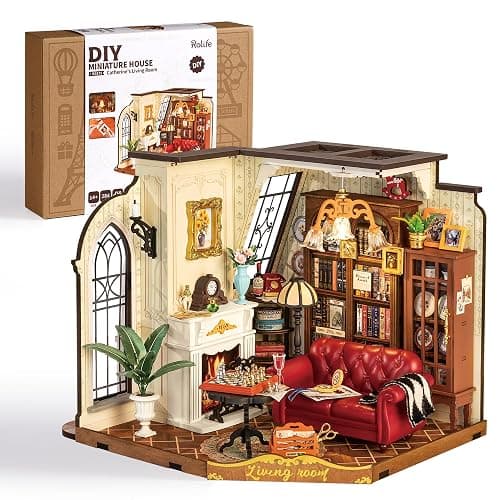 Rolife DIY Miniature House Kit for Adults, Mini Wooden Dollhouse Kit, Tiny House Diorama Building Kits-Birthday Christmas Craft Hobbies Gift for Teens Kids (Catherine's Living Room) - Image 1
