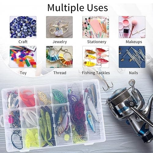OUTUXED 2 Pack 36 Grids Clear Plastic Bead Organizer Box, Fishing Tackle Box Compartment Organizer with Adjustable Dividers for Jewelry, Art Craft, Bead Storage Containers with 5 Sheets Label Stickers thumbnail 6