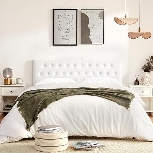 Huatean Home Tufted Upholstered Headboard Twin Size, Sturdy and Durable Solid Wood Twin XL headboard, Fabric Headboard Adjustable Height from 37” to 51”, Modern Button Diamond Design Head Board, White thumbnail 3