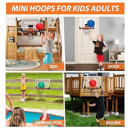 Mini Indoor Basketball Hoop for Kids Adults, Small Basketball Hoop Over The Door Mini Hoop with 4 Balls, oost Wall Mount Hoop Sport Game Interactive Toys Gift for Boys Age 3-12 thumbnail 6