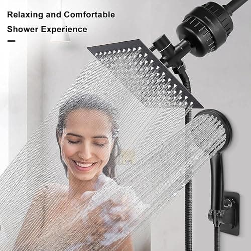 NearMoon Filtered Rain Shower Head, High Pressure 8″Square, and 5 settings Handheld Shower Filter Combo with Self-adhesive Holder/1.5M Hose -1 Replaceable Filter Cartridge (Matte Black) thumbnail 7