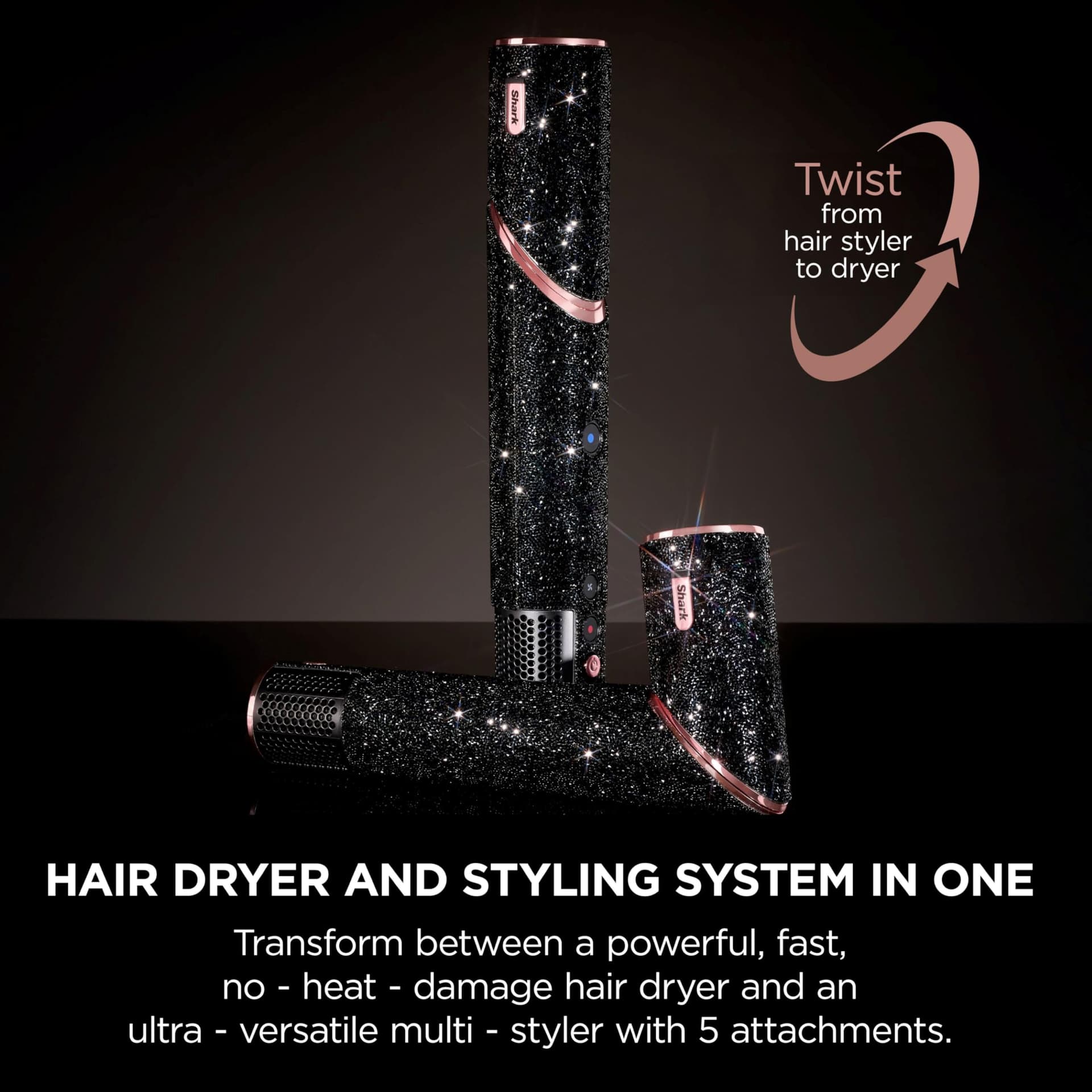 Shark FlexStyle Air Styling & Drying System, No Heat Damage, For All Hair Kind, Hair Dryer & Styler, Twist to Transform, HD446JB, Black Sparkle Limited Edition thumbnail 2