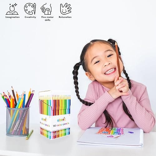 abeec 180 Colouring Pencils | Bulk Coloured Pencil Set | Classroom & School Supplies | Art Pencils for Kids & Adults | Hexagonal Barrel | Pre-Sharpened Drawing & Sketching Pencils thumbnail 2