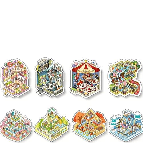 1Pc 3D Scene Sticker Book, Miniature Landscape & House Decorative Stickers, 8 Large Scenes DIY Craft Sticker Set, Melody Town 8.0 - Image 1