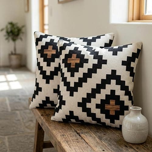 AHAHM Aztec Black Brown Throw Pillow Cover Boho Western Farmhouse Decorative Throw Pillowcase Indoor Outdoor Cushion Cover Tribal Pattern Geometric Pillowcase for Couch Bedroom 18 x 18 Inch Set of 2 thumbnail 4