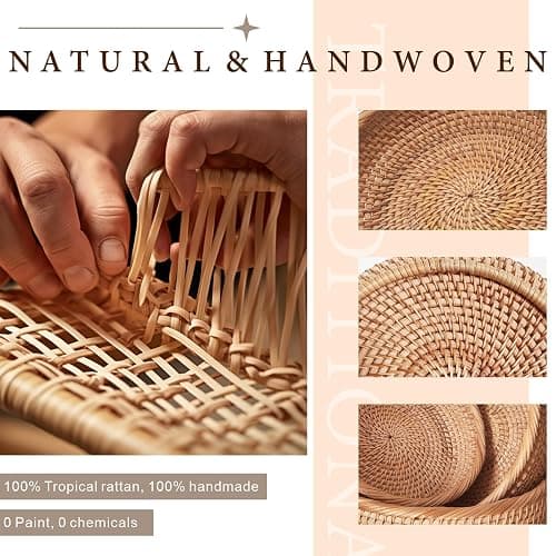 9.2" Medium Round Rattan Wicker Bread Basket, Natural Fruit Basket for Kitchen Counter, Hand Woven Food Baskets, Artisanal Bread Baskets for Serving, Fruit, Vegetable, Snack, key, Etc. thumbnail 5