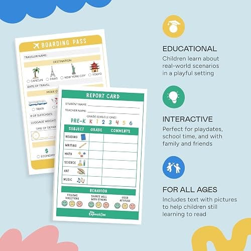 Tiny Expressions Kids Pretend Play Notepads - Boarding Pass & Report Card | 40 Pages Boarding Pass Notepad, 40 Pages Classroom Report Card Notepad, Travel Booking Agent &Teacher Imaginative Role Play thumbnail 4