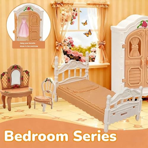 Dollhouse Furniture Set, 38 Pcs Miniature Doll House Accessories with Dogs and Cat ，Kitchen Bedroom Living Room Bathroom Furniture, Toy for Kids Ages 3+ Boys Girls, Great Gift Idea thumbnail 5