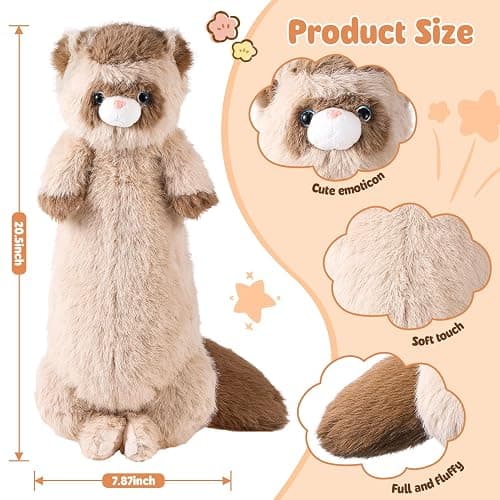 ZJoey 20.5 Inch Ferret Plush Stuffed Animal Long Cute Ferrets Pillow Soft Doll Stuffed Cute Toys Animals Lover Gift Kid Birthday Holiday Party Favor(Brown Ferret) thumbnail 3