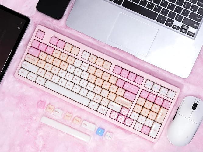 ZORNHER ZH980 Pink Mechanical Keyboard,95% Cat Keyboard Cute,Kawaii Kitty Keycaps,Pink Gaming Keyboard with Number Pad,Jelly Ceramic Keycap,Creamy Sounding Switches thumbnail 3
