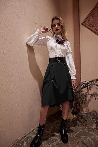Scarlet Darkness Pirate Skirt for Women Goth Steampunk Skirt High Waist Midi A-Line Skirts with Pockets S-2XL thumbnail 2