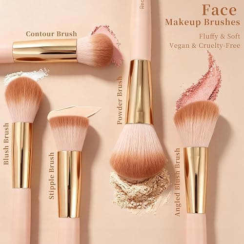 Real Perfection Makeup Brushes Set 14 Pcs with 1 Foldable Silicone Cleaner Bowl and 1 Powder Puff, Professional Foundation Eyeshadow Concealer Blush Powder Bronzer Make up Brushes Kit - Pink thumbnail 5