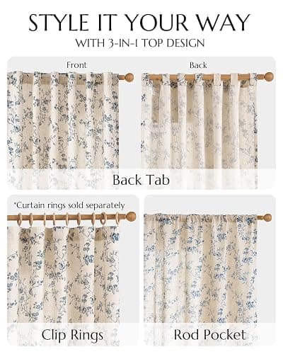 jinchan Linen Floral Curtains for Living Room 84 Inch Length Blue Printed Curtains Back Tab French Country Farmhouse Flower Patterned Drapes Bedroom Window Curtain Set 2 Panels thumbnail 8