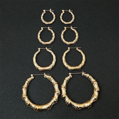 Bamboo Hoop Earrings Oversized Metal Gold Bamboo Earrings Hip Hop Chunky Silver Big Hoop Earrings Exaggerated Pride Outfits for Women thumbnail 4