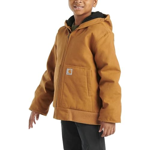 Carhartt Boys' Flannel-Lined Hooded Canvas Insulated Zip-Up Jacket thumbnail 3