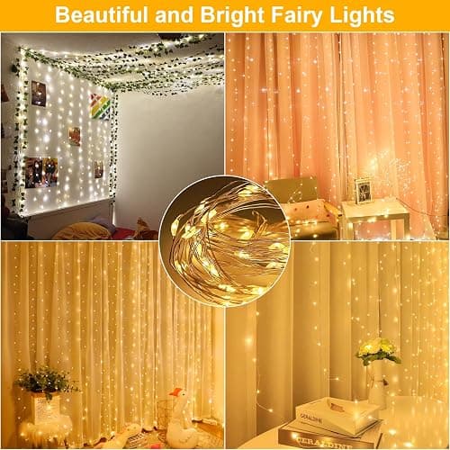 Lichtervorhang Warmweiß 200LED, 2mx2m LED Lichterketten Vorhang, Lichtervorhang innen USB Lichterkette LED Lichterkettenvorhang für Weihnachten Hochzeit Fenster Wand Zimmer Party Deko thumbnail 6