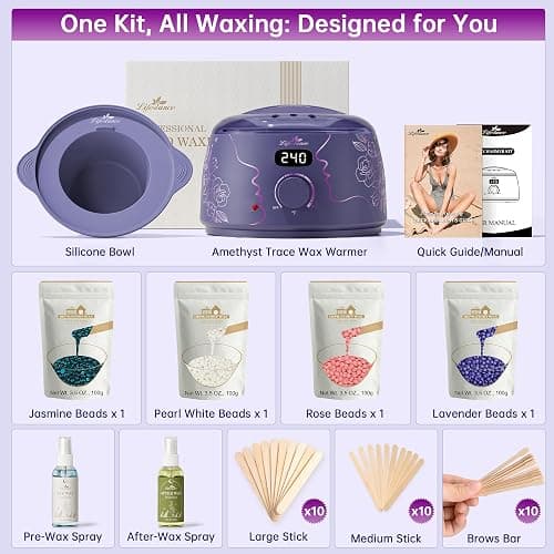 Lifestance Waxing Kit for Women & Men - L3 Amethyst Trace Digital Warmer | Silicone Wax Pot Liner, Hair Removal with 14.1oz Hard Wax Beads & Oil Spray, Professional for Home Brazilian Bikini Face Leg thumbnail 3