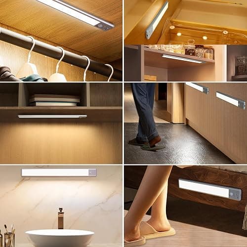 BLS 10inch Under Cabinet Lights, 40 LED Closet Lights, Motion Sensor Light Indoor, Battery Operated Lights, 1800mah USB C Rechargeable Under Cabinet Lighting, Magnetic Night Light for Kitchen (2 Pack) thumbnail 8