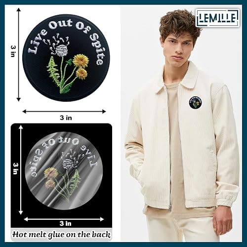 LEMILLE Live Out Of Spite Patch, Size 3" Sew On Patches, Dandelion Flower Embroidery Fabric Patches for Clothes Jeans Backpacks Hats, Embroidery Iron On Patches for Clothes, Girly Gifts for Girls Boys thumbnail 3